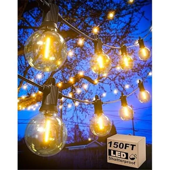 Outdoor String Lights, 150FT Patio Lights with 75 Shatterproof G40 Globe Bulb